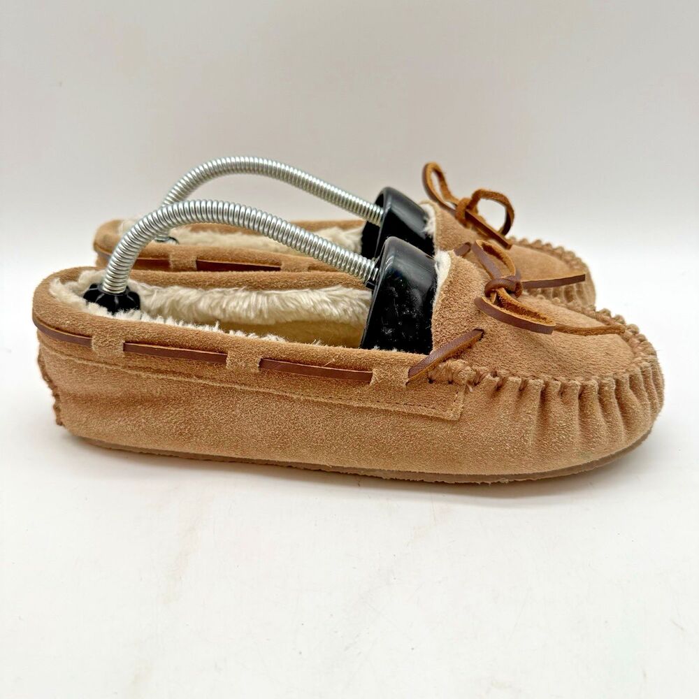 Minnetonka 4811 Cassie Tan Moccasin Women's 4 Fur Lined Suede Leather Slippers